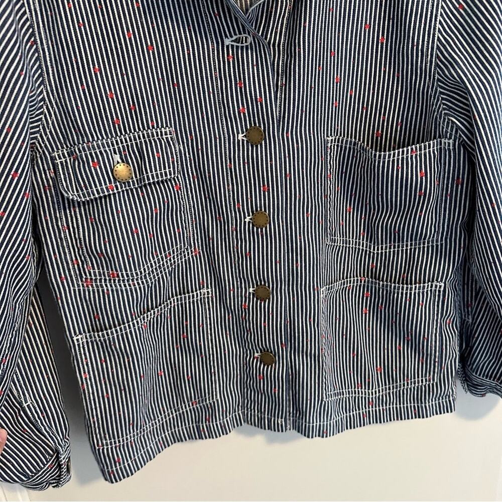 THE GREAT. Navy Blue White Red Star Button Front Jacket 1 Small - Picture 10 of 14